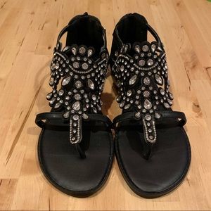 Torrid black sandals with white gemstones.